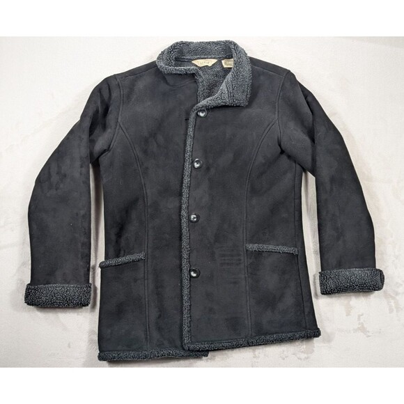 L.L. Bean Jackets & Blazers - LL Bean Women’s XS Faux Suede Sherpa Lined Coat Black Charcoal 0WL05